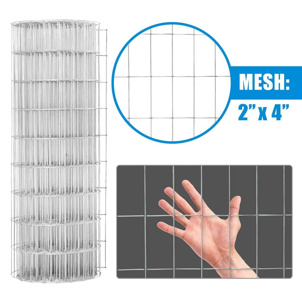 Fencer Wire 2 ft. x 50 ft. 12.5-Gauge Welded Wire Fence with 2 in. x 4 in. Mesh, Galvanized Welded Fence Wire Roll