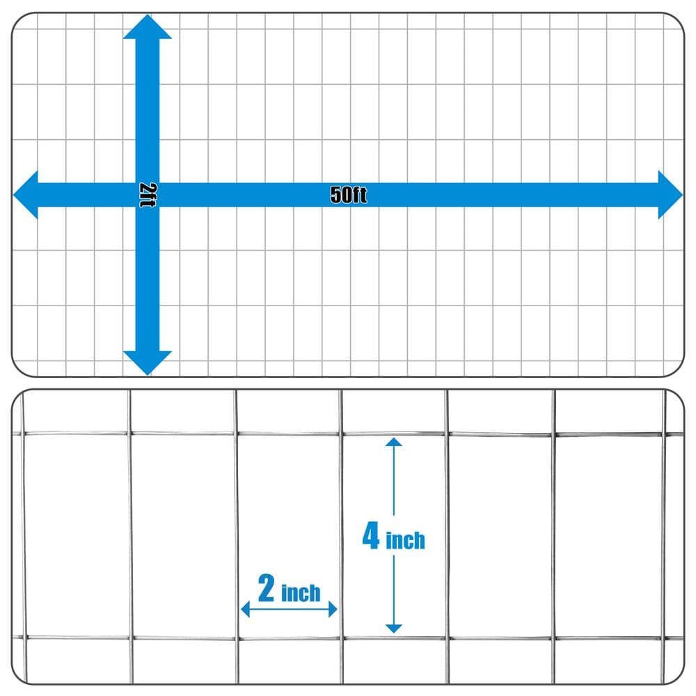 Fencer Wire 2 ft. x 50 ft. 12.5-Gauge Welded Wire Fence with 2 in. x 4 in. Mesh, Galvanized Welded Fence Wire Roll