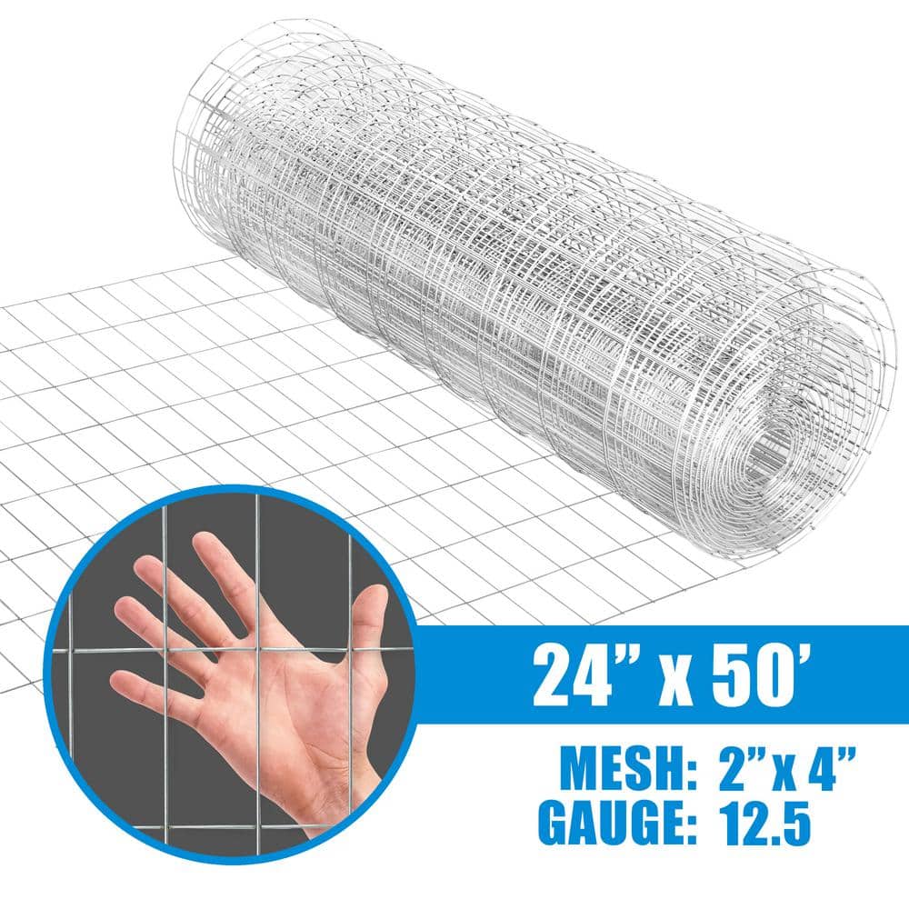 Fencer Wire 2 ft. x 50 ft. 12.5-Gauge Welded Wire Fence with 2 in. x 4 in. Mesh, Galvanized Welded Fence Wire Roll