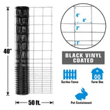 Fencer Wire 40 in. x 50 ft. 16-Gauge Black PVC-Coated Rabbit Guard Fence, Poultry Fencing Wire Roll for Garden Yard Vegetable Plant