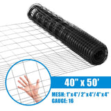 Fencer Wire 40 in. x 50 ft. 16-Gauge Black PVC-Coated Rabbit Guard Fence, Poultry Fencing Wire Roll for Garden Yard Vegetable Plant