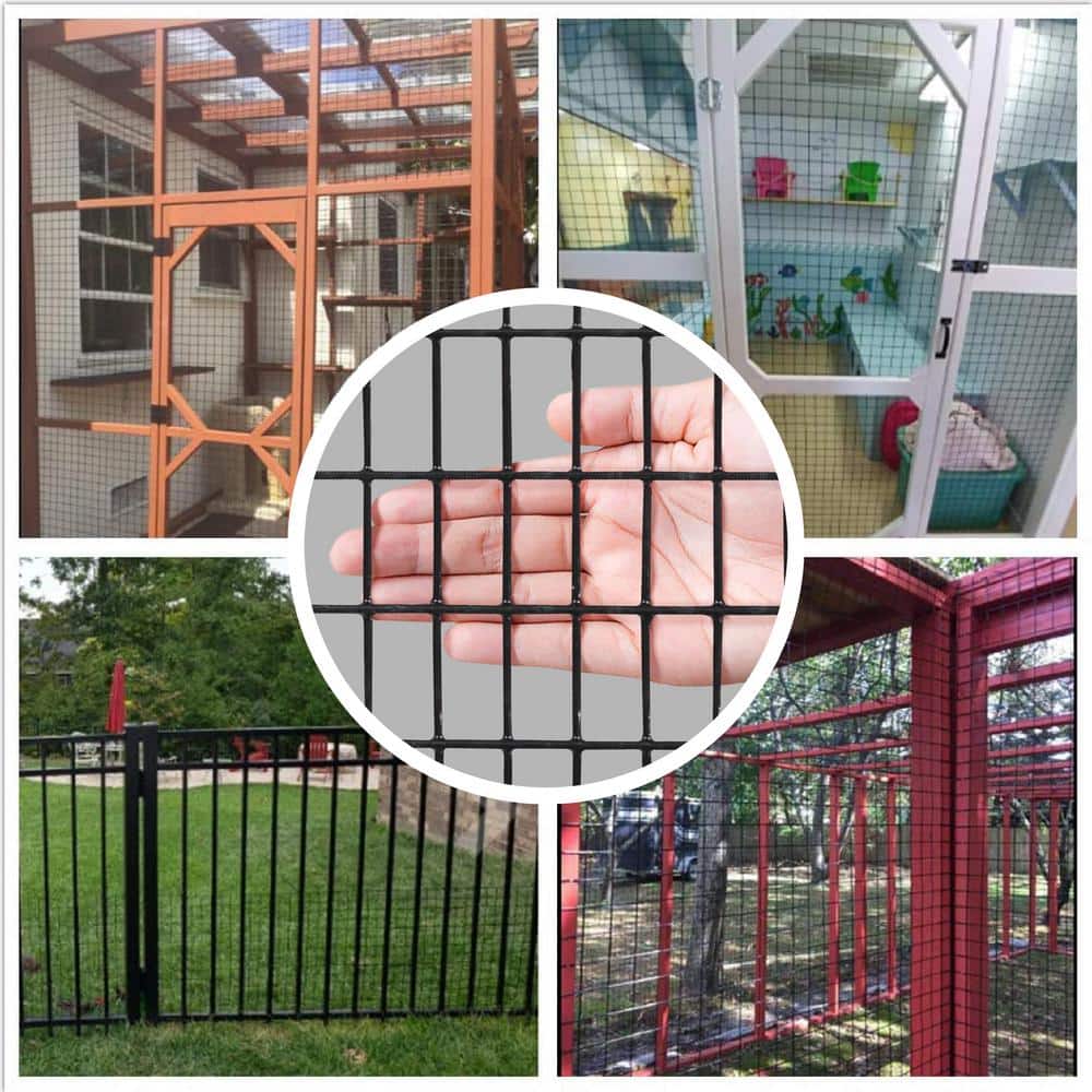 Fencer Wire 3 ft. x 50 ft. 16-Gauge Black PVC Coated Welded Wire Fence with Mesh Size 1/2 in. x 1 in.