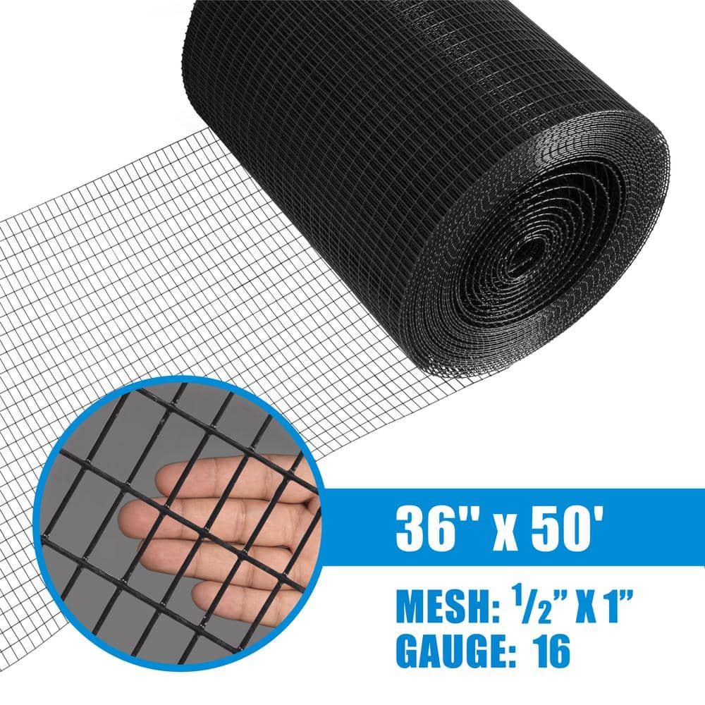 Fencer Wire 3 ft. x 50 ft. 16-Gauge Black PVC Coated Welded Wire Fence with Mesh Size 1/2 in. x 1 in.