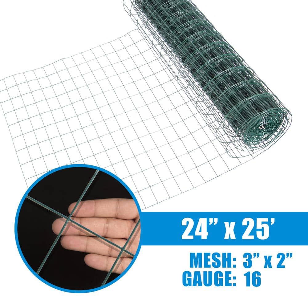 Fencer Wire 2 ft. x 25 ft. 16-Gauge Green PVC Coated Welded Wire Fence with Mesh Size 3 in. x 2 in.