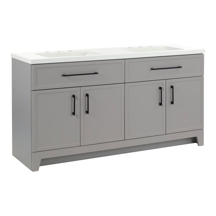 Style Selections Potter 60-in Gray Double Sink Bathroom Vanity with White Cultured Marble Top