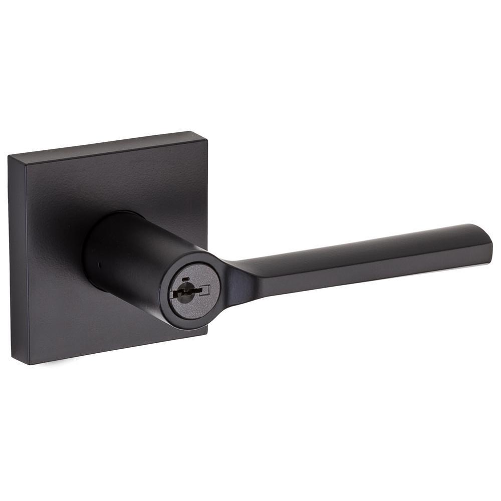 Lisbon Iron Black Square Exterior Entry Door Lever featuring SmartKey Security - Super Arbor