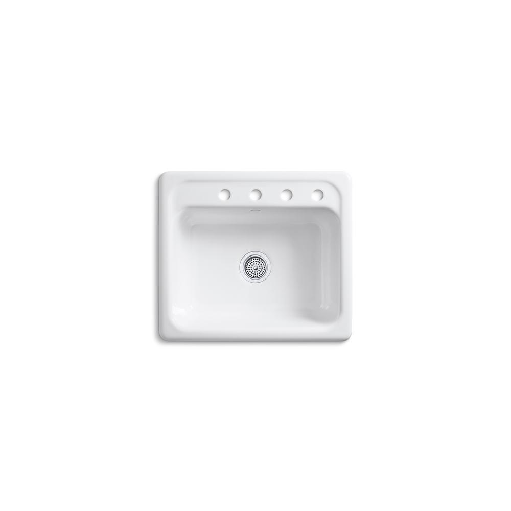 Mayfield White Cast Iron 25 in. 4-Hole Single Bowl Drop-in Kitchen Sink - Super Arbor
