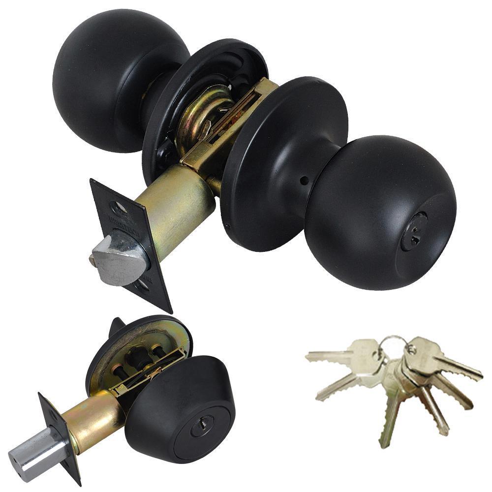 Black Entry Door Knob Combo Lock Set with Deadbolt and Total 24-Keys, Keyed Alike (4-Pack) - Super Arbor