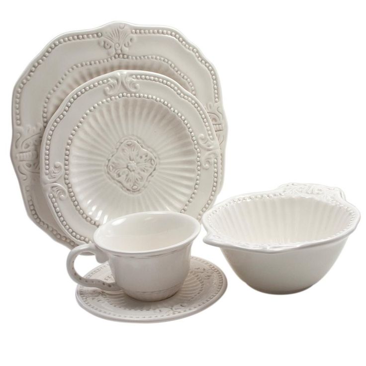 Baroque 20-Piece Formal White Earthenware Dinnerware Set (Service for 4)