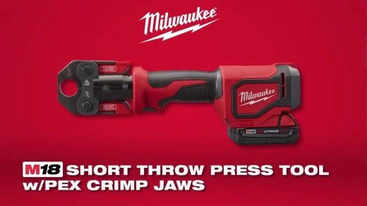 Milwaukee M18 18V Lithium-Ion Cordless Short Throw Press Tool Kit with (3) PEX Crimp Jaws, 2 Batteries & Charger, Model 2674-22C