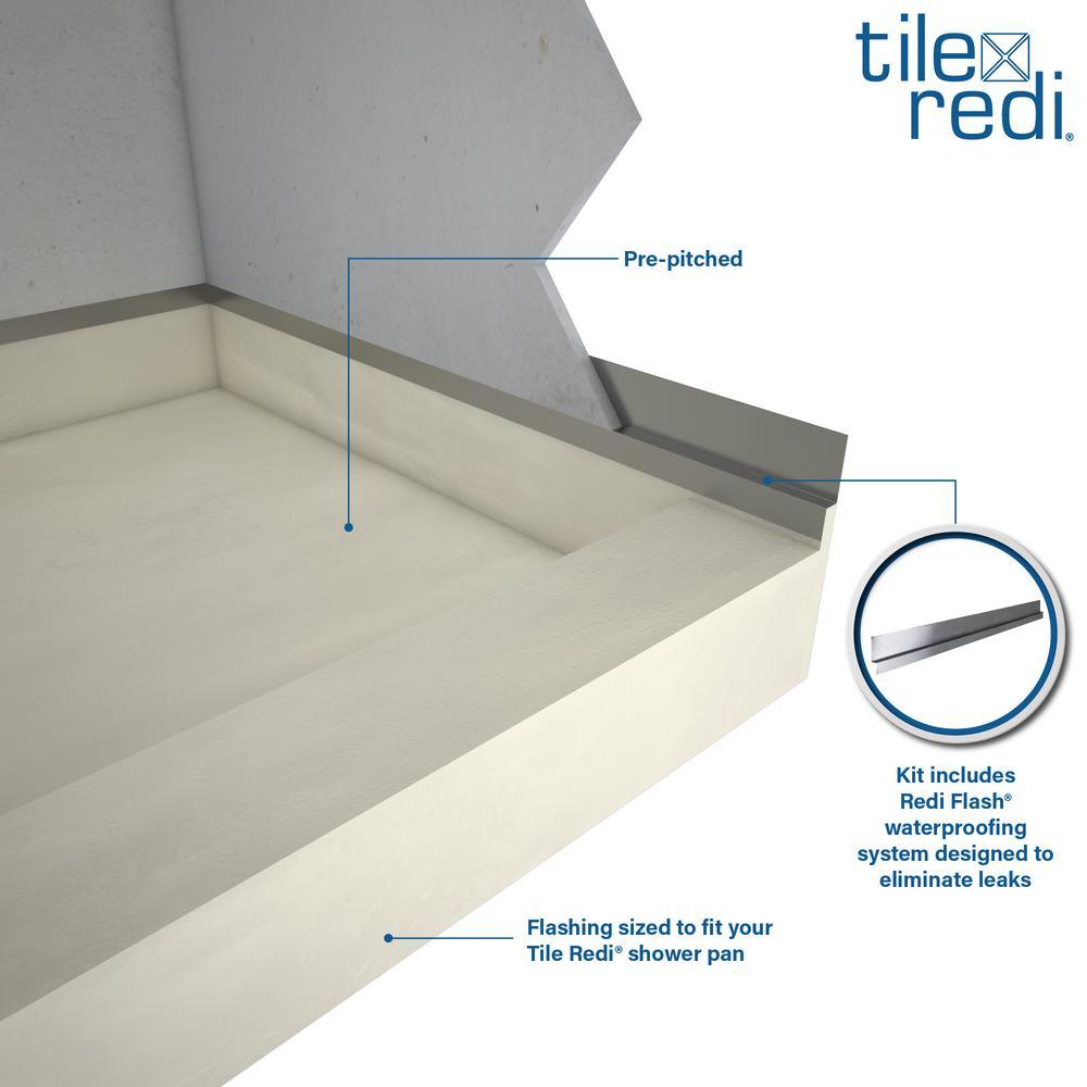 Base'N Bench 42 in. x 60 in. Alcove Shower Base and Bench Kit with Center Drain and Polished Chrome Drain Plate - Super Arbor