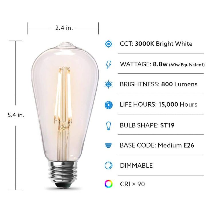 Feit Electric 60-Watt Equivalent ST19 Dimmable LED Clear Glass Vintage Edison Light Bulb With Straight Filament Bright White (4-Pack)