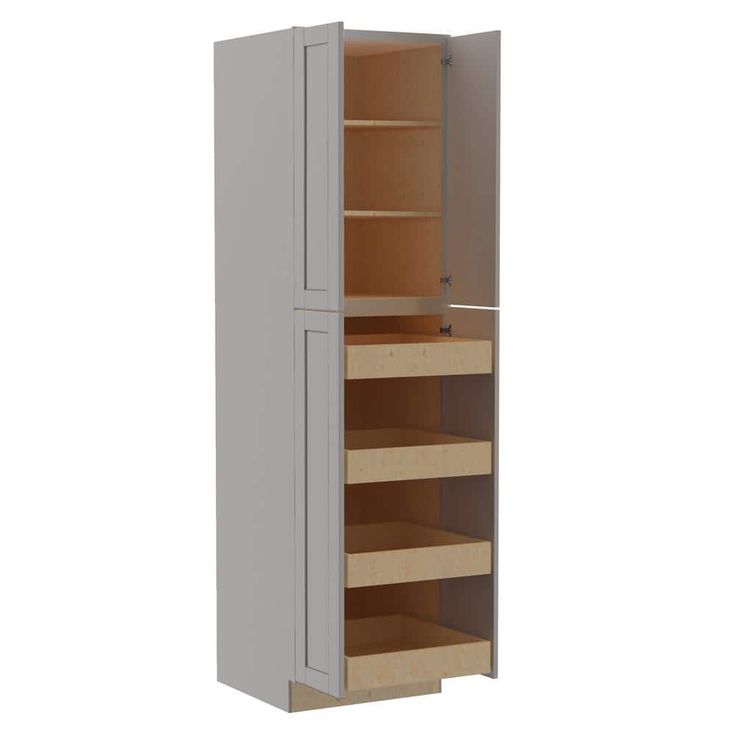 Home Decorators Collection Washington Veiled Gray Plywood Shaker Assembled Utility Pantry Kitchen Cabinet 4 ROT Sft Cls 24 in W x 24 in D x 90 in H