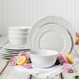 Scallop Buffet 12-Piece Casual White Ceramic Dinnerware Set (Service for 4)