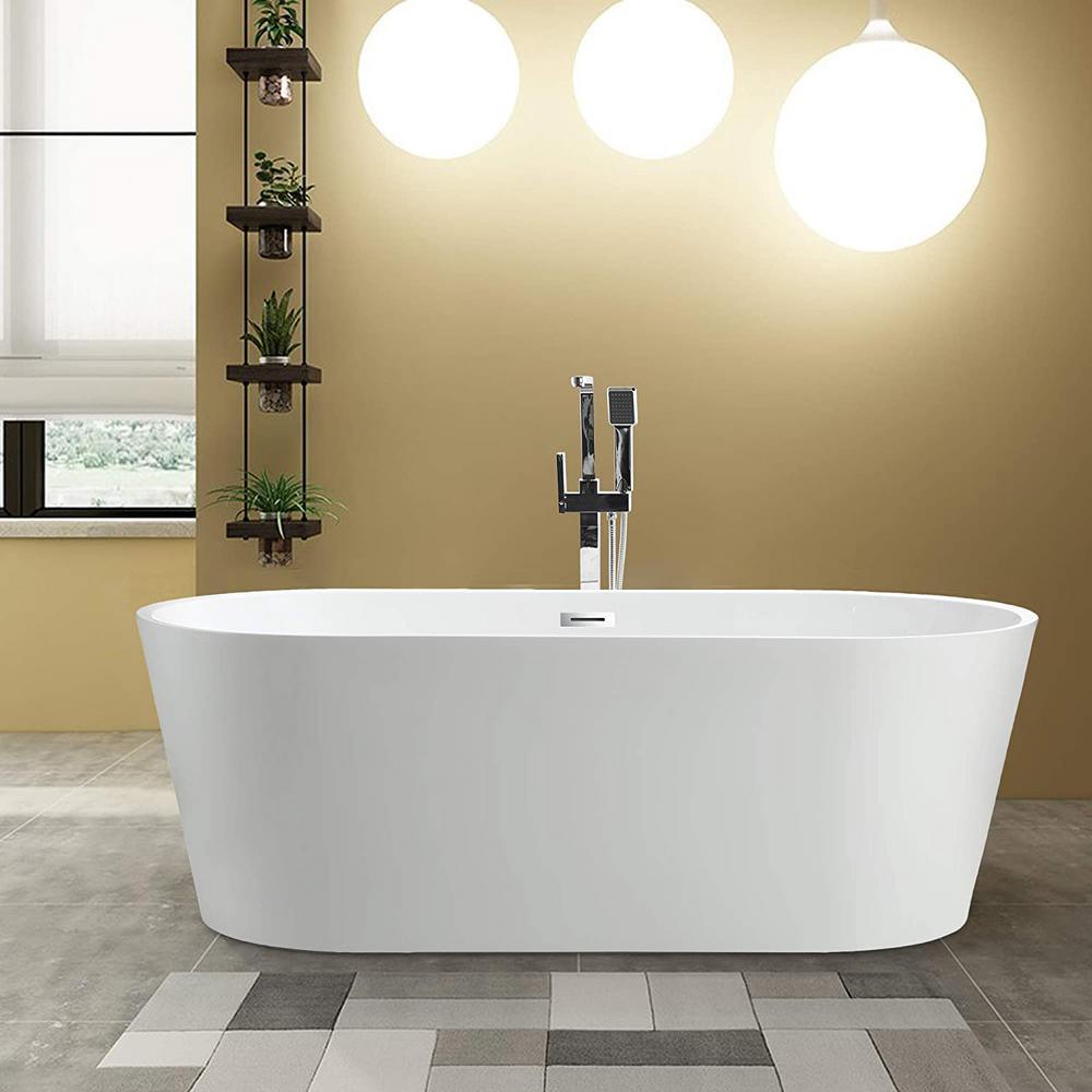Bordeaux 54 in. Acrylic Flatbottom Freestanding Bathtub in White - Super Arbor