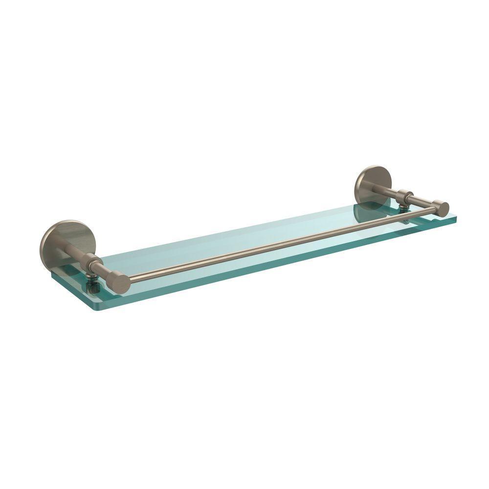 22 in. L  x 3 in. H  x 5 in. W Clear Glass Bathroom Shelf with Gallery Rail in Satin Nickel - Super Arbor