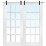 72 in. x 84 in. 15 Lite True Divided Primed MDF Sliding Barn Door with Hardware Kit - Super Arbor