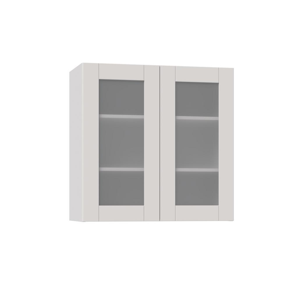 Shaker Assembled 30x40x14 in. Wall Cabinet with Frosted Glass Doors in Vanilla White - Super Arbor