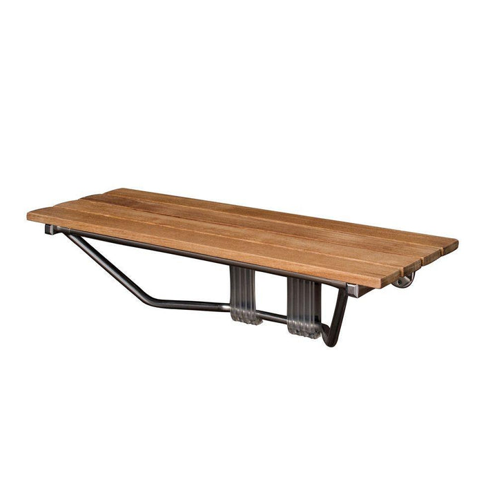 36 in. Teak Wall Mount Slatted Folding Shower Seat with Stainless Steel Trim - Super Arbor