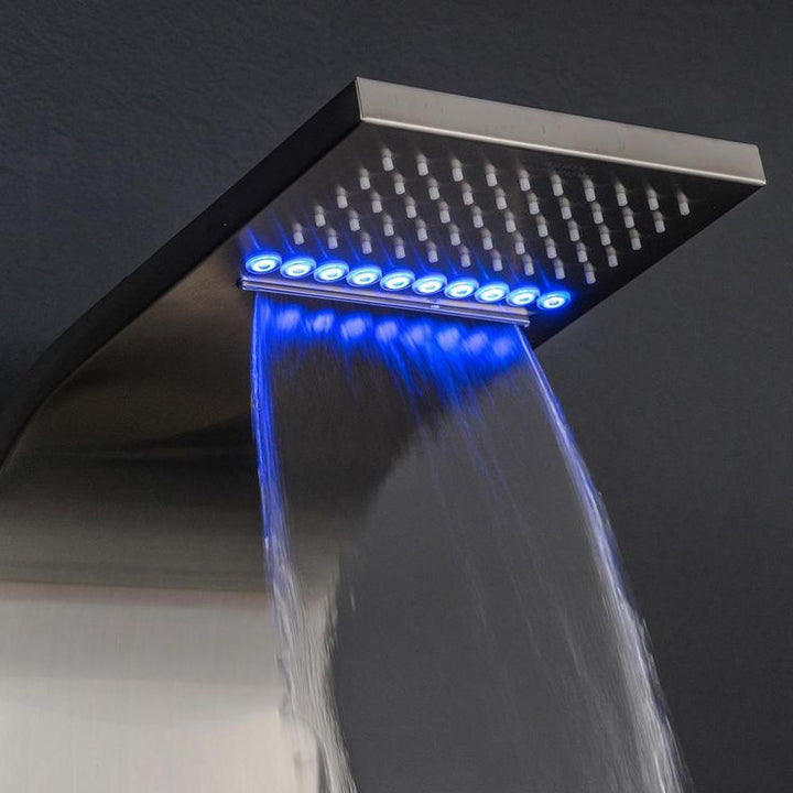 63 in. 8-Jet Shower Panel System in Stainless Steel with Rainfall Waterfall LED Shower Head and Hand Shower Wand