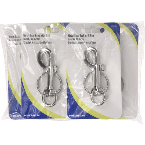 Hillman Metal Snap Hook with Key Ring, Silver Finish