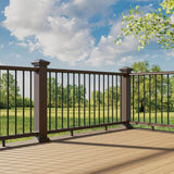 Fiberon BRIO 36 in. x 72 in. (Actual: 36 in. x 70 in.) Brown PVC Composite Line Railing Kit w/Round Aluminum Black Balusters