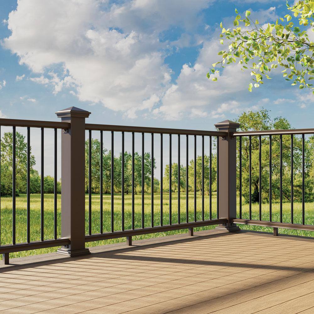 Fiberon BRIO 36 in. x 96 in. (Actual: 36 in. x 94 in.) Brown PVC Composite Line Railing Kit w/Round Aluminum Black Balusters
