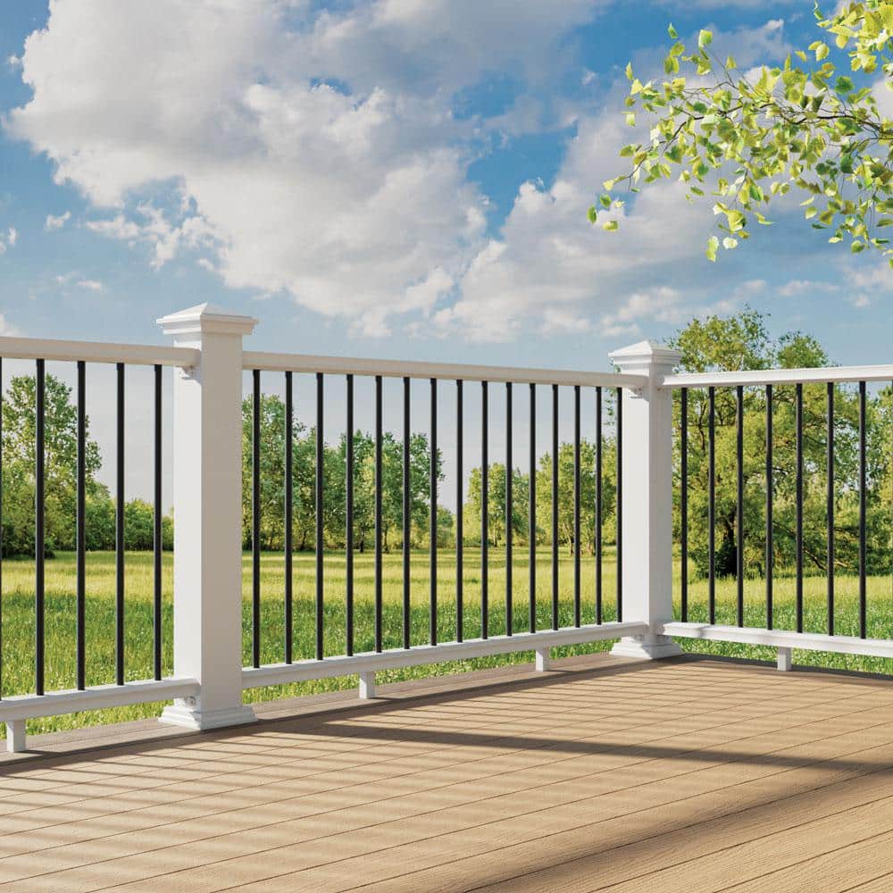 Fiberon BRIO 42 in. x 72 in. (Actual: 42 in. x 70 in.) White PVC Composite Line Railing Kit w/Round Aluminum Black Balusters