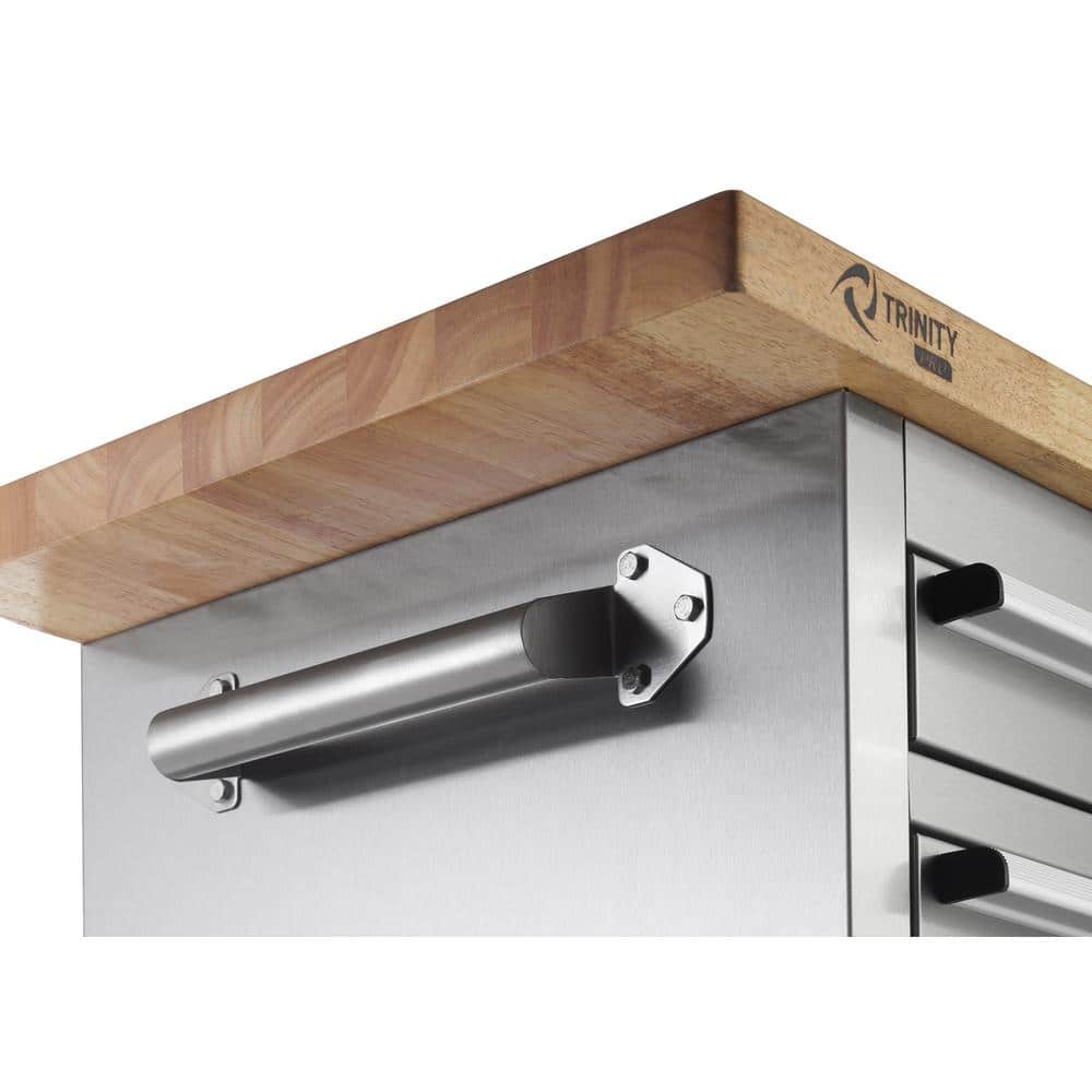 TRINITY PRO 72 in. W x 19 in. D 9-Drawer Stainless Steel Workbench with Adjustable Top