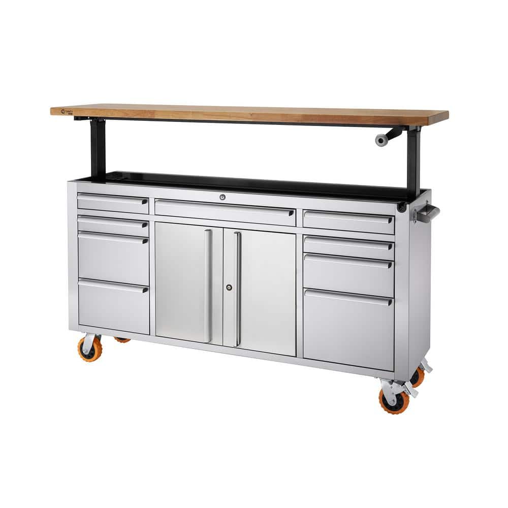 TRINITY PRO 72 in. W x 19 in. D 9-Drawer Stainless Steel Workbench with Adjustable Top