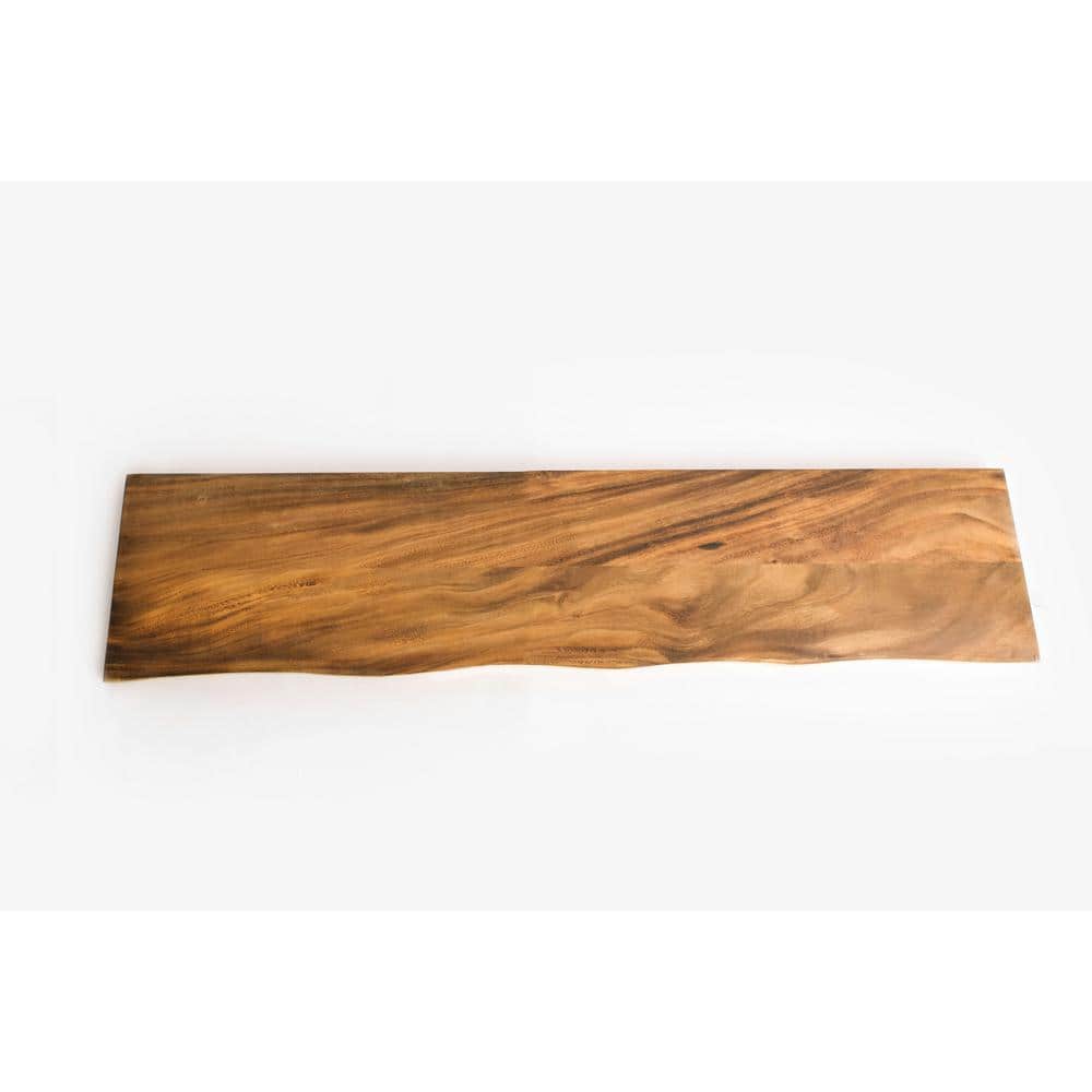 HARDWOOD REFLECTIONS 5 ft. L x 12 in. D Finished Saman Solid Wood Butcher Block Bar Countertop with Live Edge