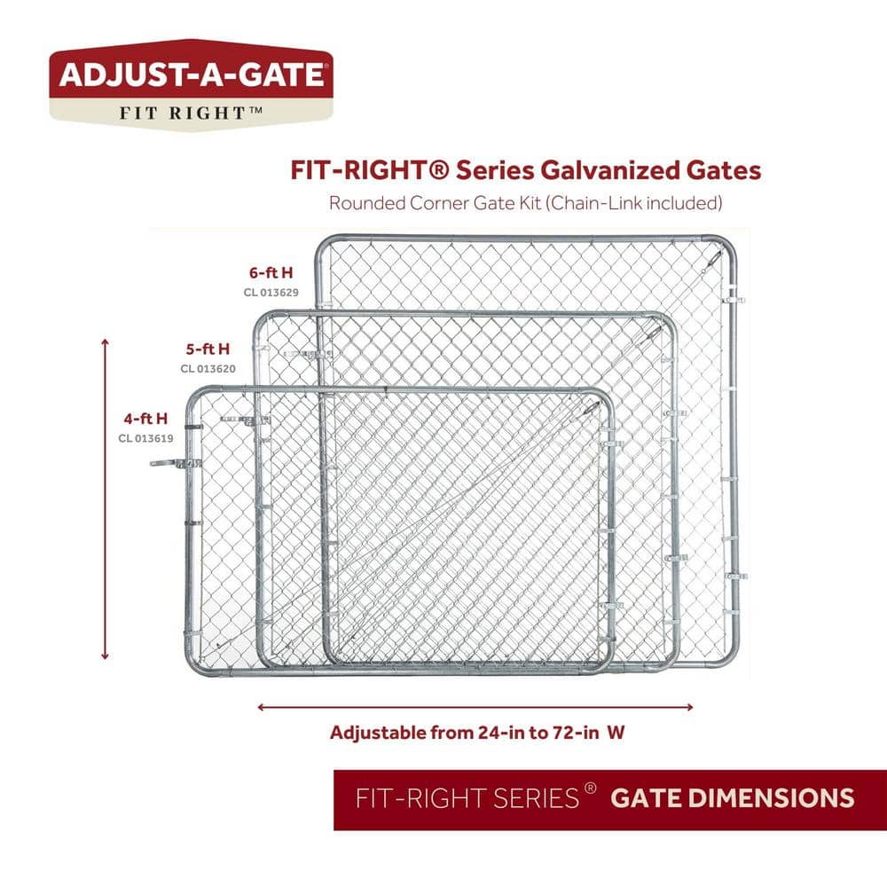 Fit-Right 24 in. to 72 in. W x 6 ft. H Galvanized Metal Chain Link Fence Gate Kit