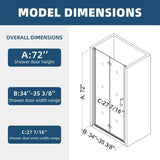 FORCLOVER 34 in. W to 35-3/8 in. W x 72 in. H Bi-Fold Frameless Shower Door in Chrome with Clear Glass