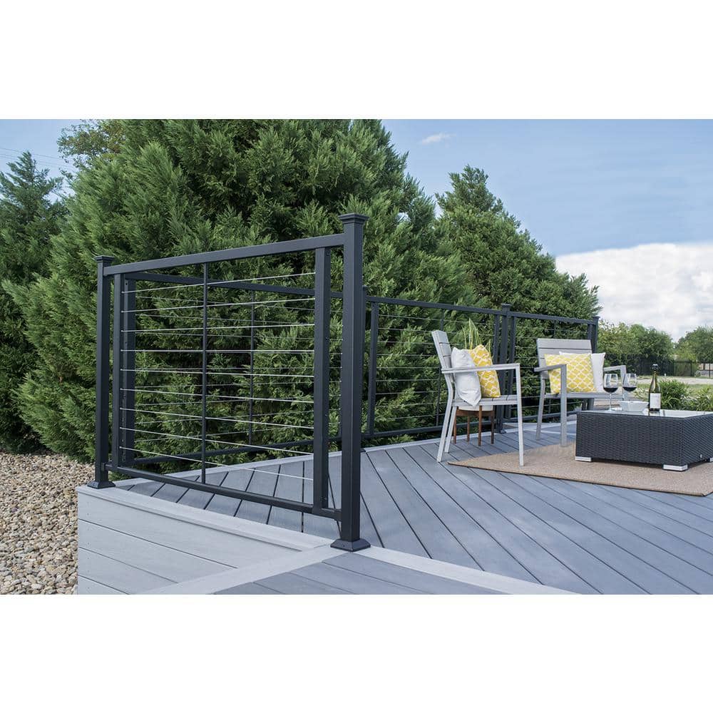 FORTRESS Fe26 Horizontal Cable Rail 34 in. x 8 ft. Black Sand Steel Railing Stair Panel