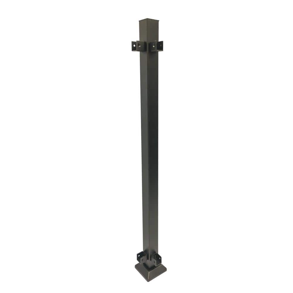 FORTRESS Fe26 2 in. x 2 in. x 45-1/2 in. Bronze Steel Railing Corner Post with Brackets