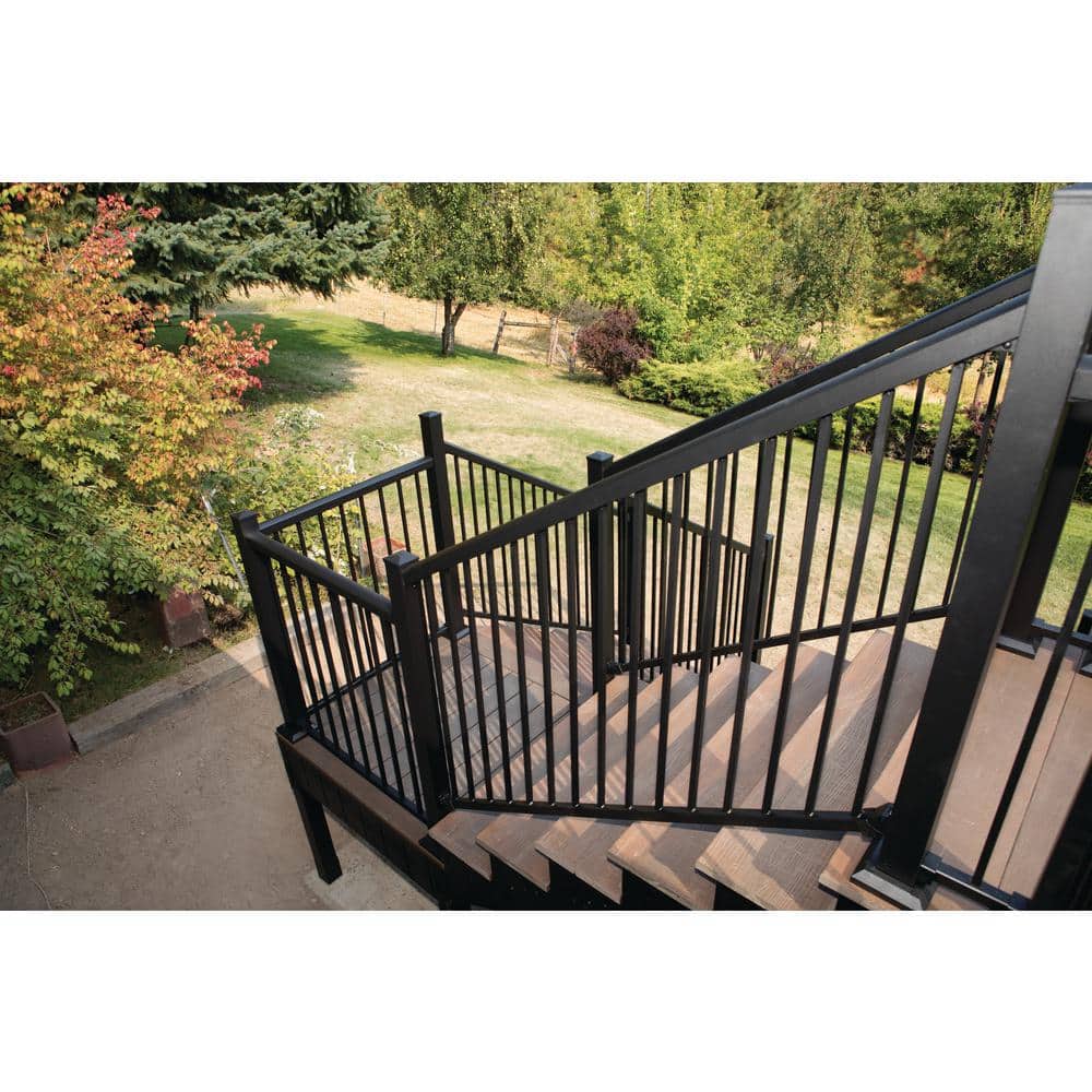 FORTRESS Al13 Home Rail 6.1 in. H x 6.1 in. W Black Sand Aluminum Corner Railing Post with Base Cover Stair Railing Kit