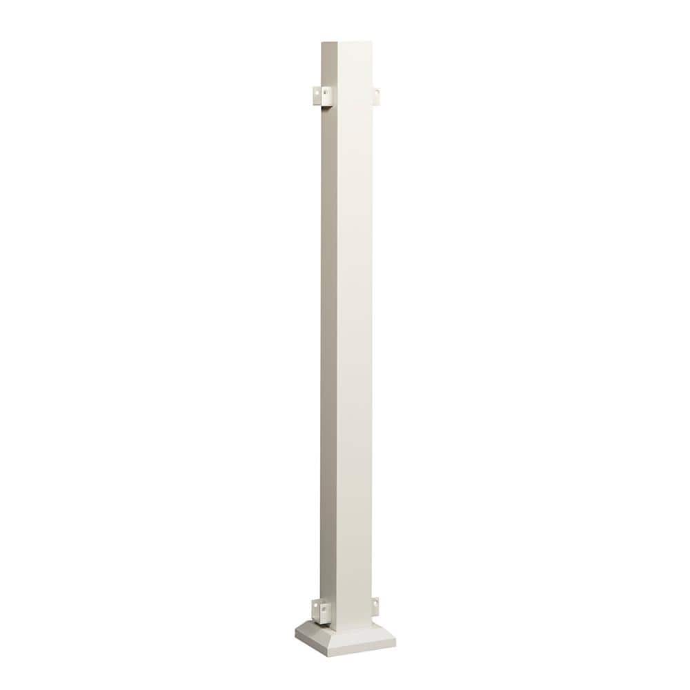 FORTRESS Al13 Home Rail 6.1 in. H x 6.1 in. W Matte White Aluminum Line Post with Base Cover and Brackets Stair Railing Kit