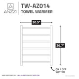ANZZI Charles Series 6-Bar Stainless Steel Wall Mounted Electric Towel Warmer Rack, Brushed Nickel, 20.47" W x 26.77" H x 4.33" D