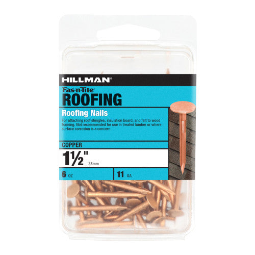 Hillman Fas-n-Tite 1-1/2 in Copper Roofing Nails, Flat Head, 6 oz Pack