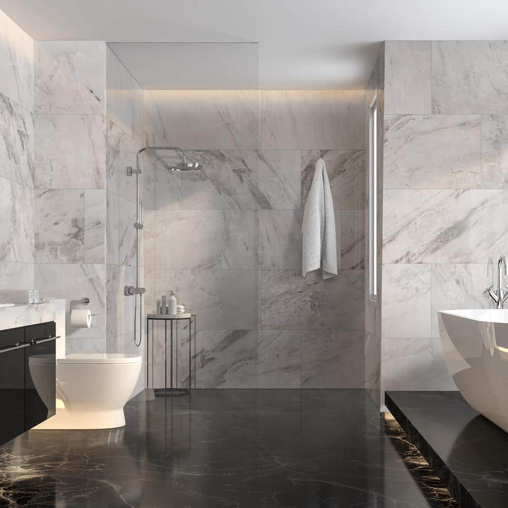 MSI Franrivers Gray Onyx 24 in. W x 48 in. L Polished Porcelain Floor and Wall Tile (16 sq. ft./Case)