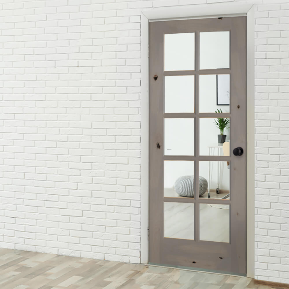 Krosswood Doors 36 in. x 80 in. Rustic Knotty Alder 10‑Lite Clear Tempered Glass TDL Stainable Interior Door Slab