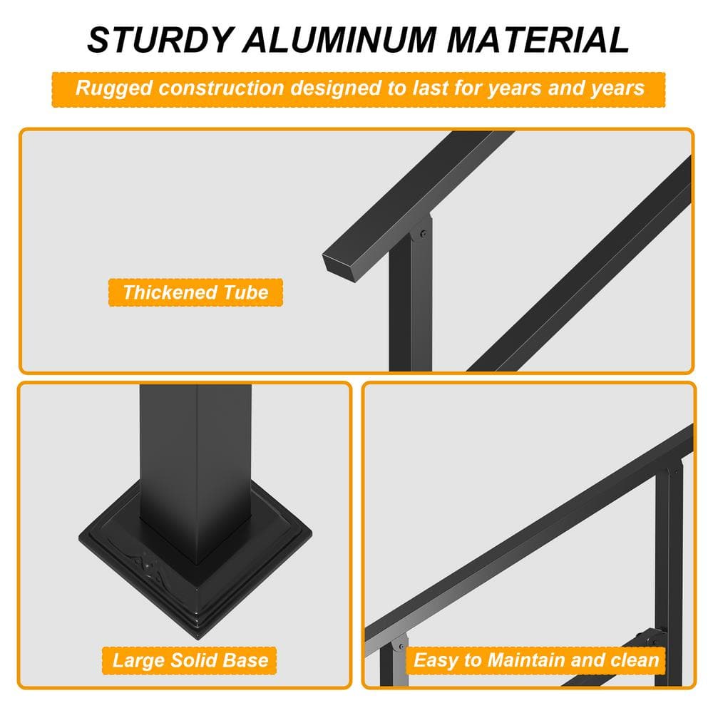 FUFU&GAGA 36 in. H x 3.3 ft. W Black Iron Rail Kit Handrails Outdoor Adjustable Exterior Stair Railing Fit 2 or 3 Steps (2-Pack)
