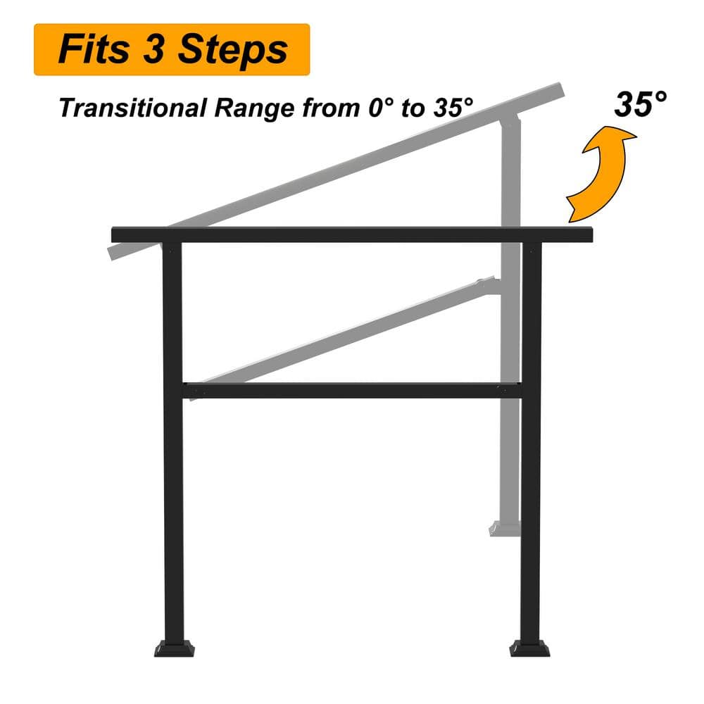FUFU&GAGA 36 in. H x 3.3 ft. W Black Iron Rail Kit Handrails Outdoor Adjustable Exterior Stair Railing Fit 2 or 3 Steps (2-Pack)