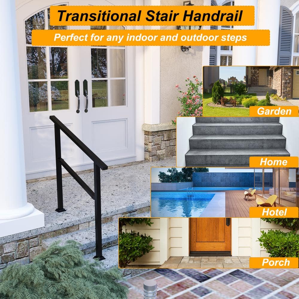 FUFU&GAGA 36 in. H x 3.3 ft. W Black Iron Rail Kit Handrails Outdoor Adjustable Exterior Stair Railing Fit 2 or 3 Steps (2-Pack)