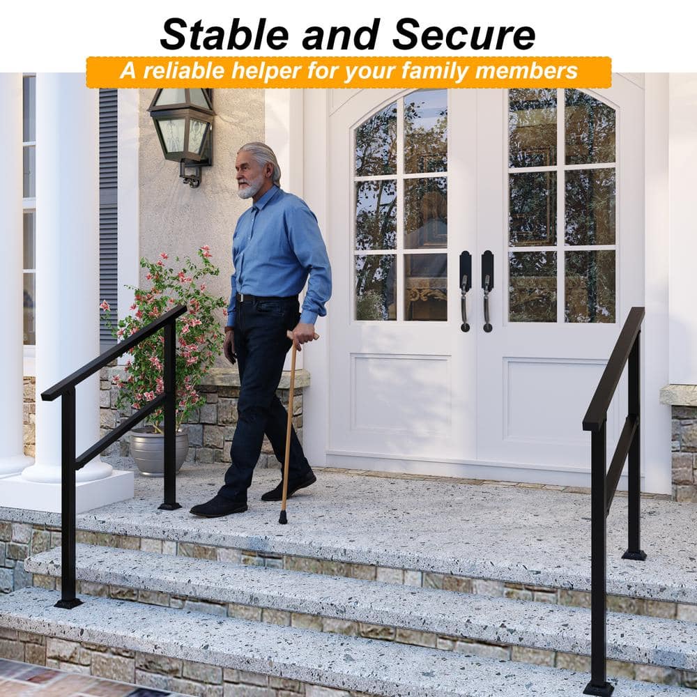 FUFU&GAGA 36 in. H x 3.3 ft. W Black Iron Rail Kit Handrails Outdoor Adjustable Exterior Stair Railing Fit 2 or 3 Steps (2-Pack)