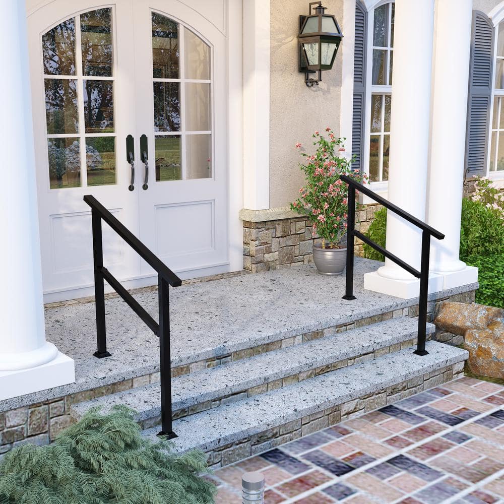 FUFU&GAGA 36 in. H x 3.3 ft. W Black Iron Rail Kit Handrails Outdoor Adjustable Exterior Stair Railing Fit 2 or 3 Steps (2-Pack)