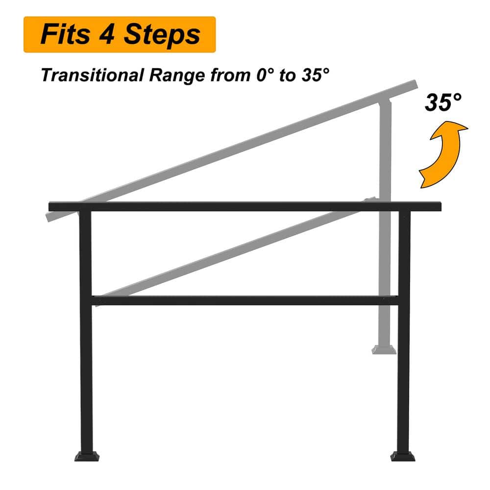 FUFU&GAGA 36 in. H x 4.5 ft. W Black Iron Rail Kit Handrails Outdoor Adjustable Exterior Stair Railing Fit 3 or 4 Steps (2-Pack)