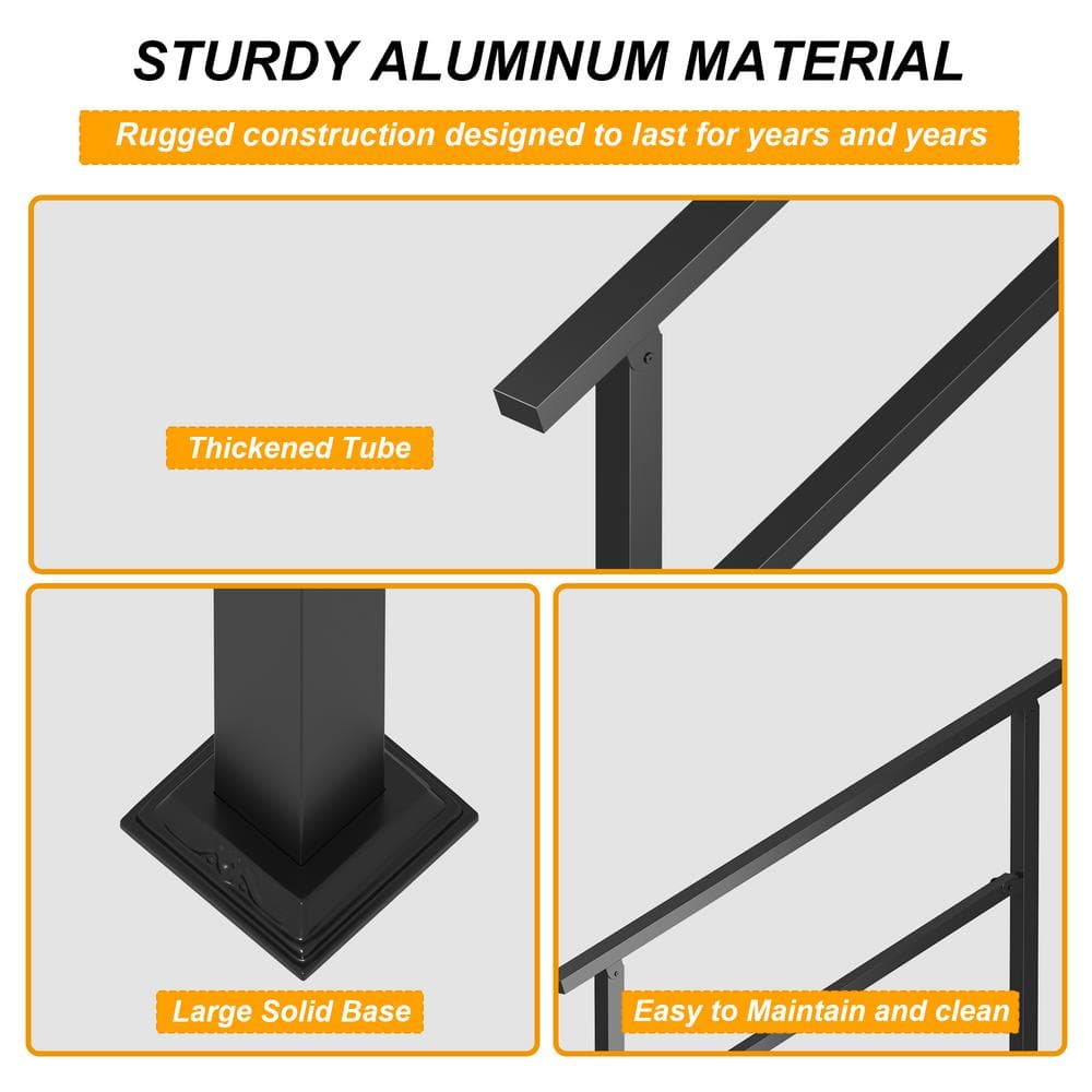 FUFU&GAGA 36 in. H x 4.5 ft. W Black Iron Rail Kit Handrails Outdoor Adjustable Exterior Stair Railing Fit 3 or 4 Steps (2-Pack)