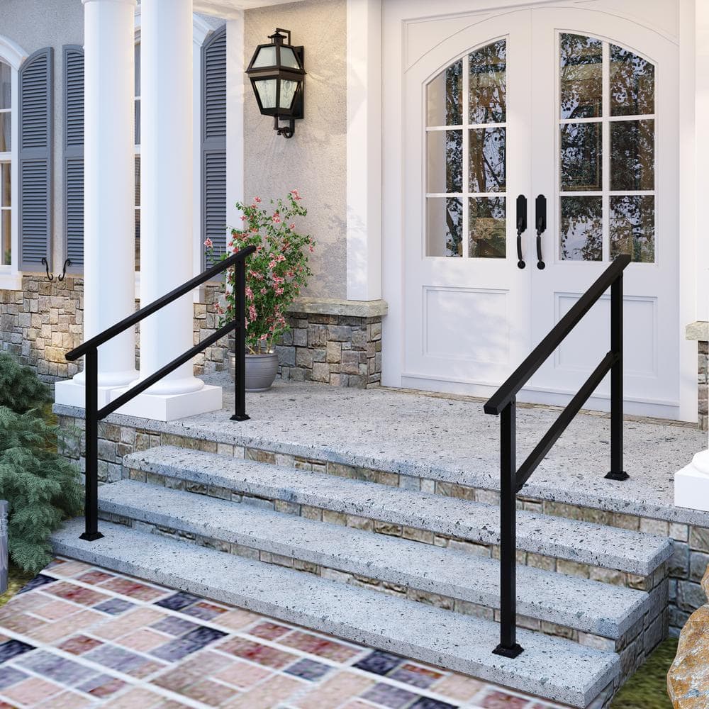 FUFU&GAGA 36 in. H x 4.5 ft. W Black Iron Rail Kit Handrails Outdoor Adjustable Exterior Stair Railing Fit 3 or 4 Steps (2-Pack)