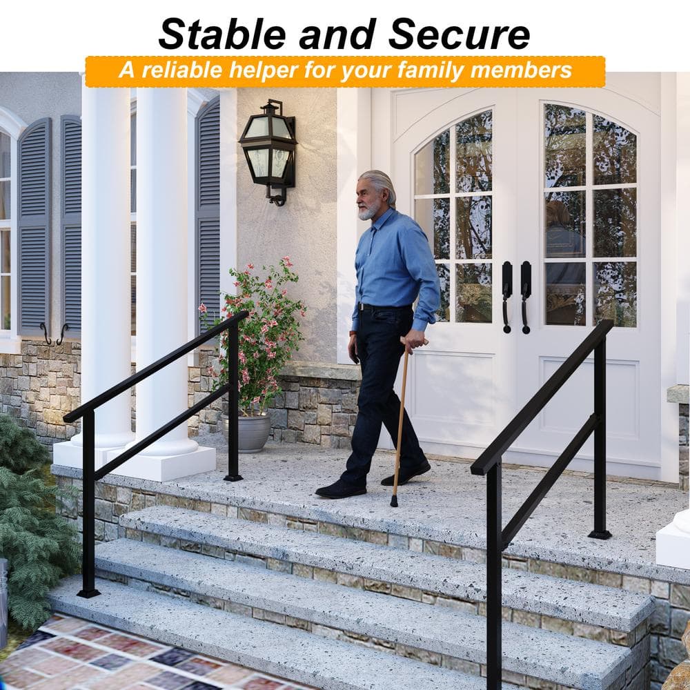 FUFU&GAGA 36 in. H x 4.5 ft. W Black Iron Rail Kit Handrails Outdoor Adjustable Exterior Stair Railing Fit 3 or 4 Steps (2-Pack)